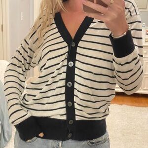 Lands' End Black and White Striped Cardigan